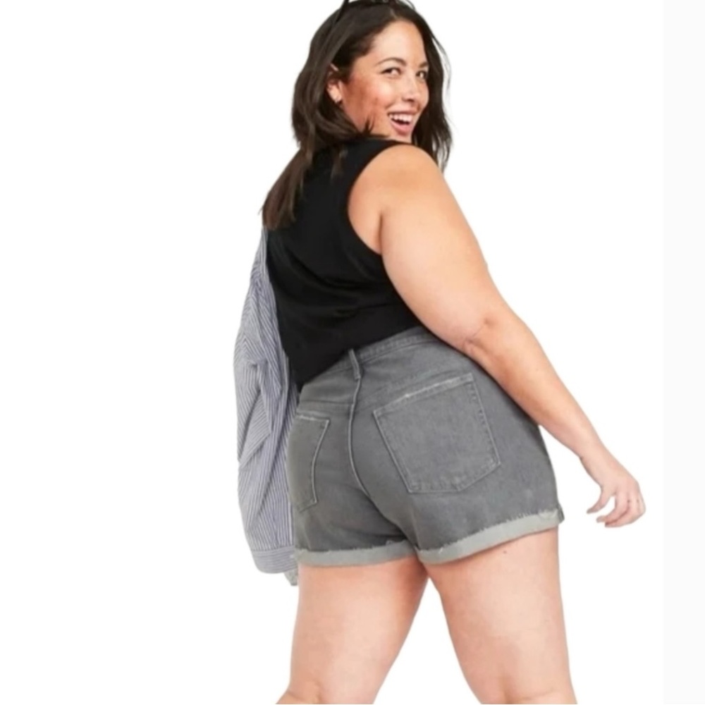 Old Navy High Rise OG Straight Cut Off Distressed Rolled Hem Denim Jean Shorts - Picture 2 of 16